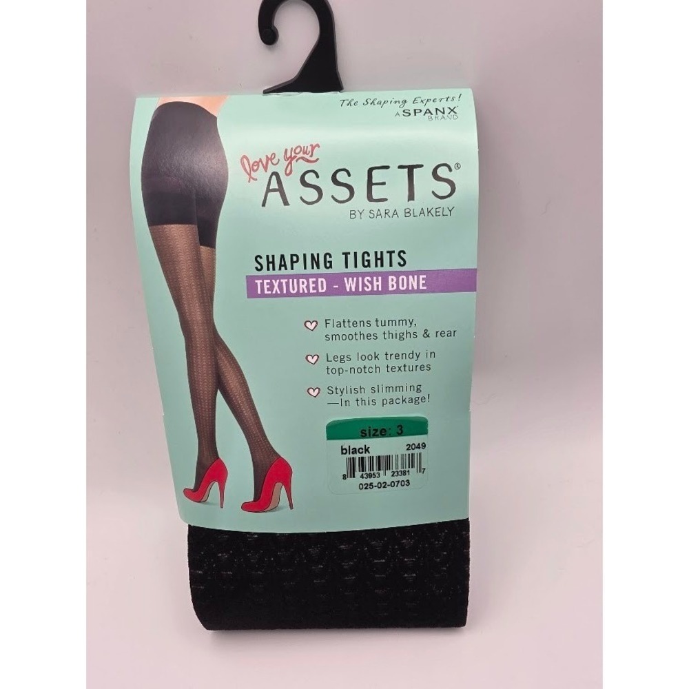 Love‎ Your Assets By Sara Blakely SIZE 3Shaping Tights Textured Wish Bone Black